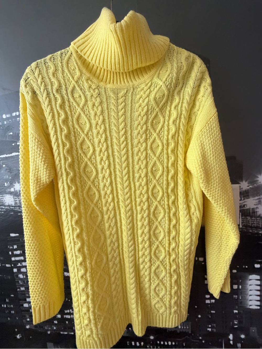 Boohoo Bright Yellow Cable Knit Turtleneck Sweater